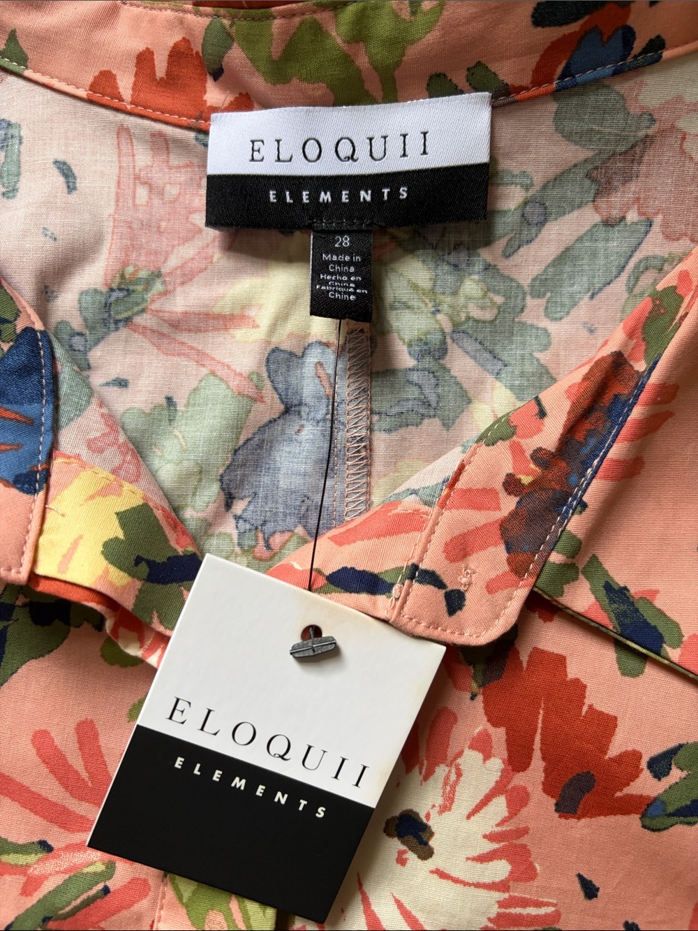 Eloquii Coral Floral Button-Front Dress with Blue and Green Accents, Size 28 NWT - Picture 3 of 7